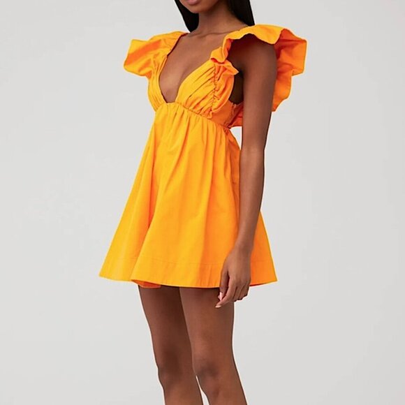 FOR LOVE & LEMONS Clementine Ruffled Tie Back Mini Dress Orange - Picture 4 of 14